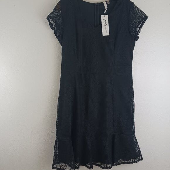 NY Collection flounce hen lace cap sleeve V Neck L - Picture 2 of 6